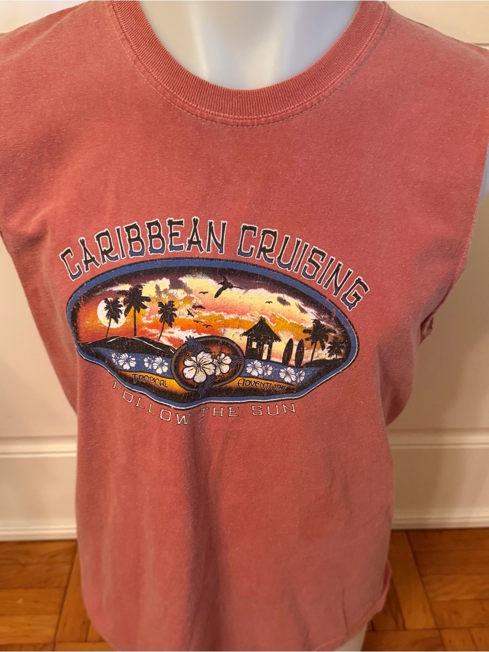Vintage Alstyle (AAA) Caribbean Cruising T Shirt Large Coral Sleeveless Y2K